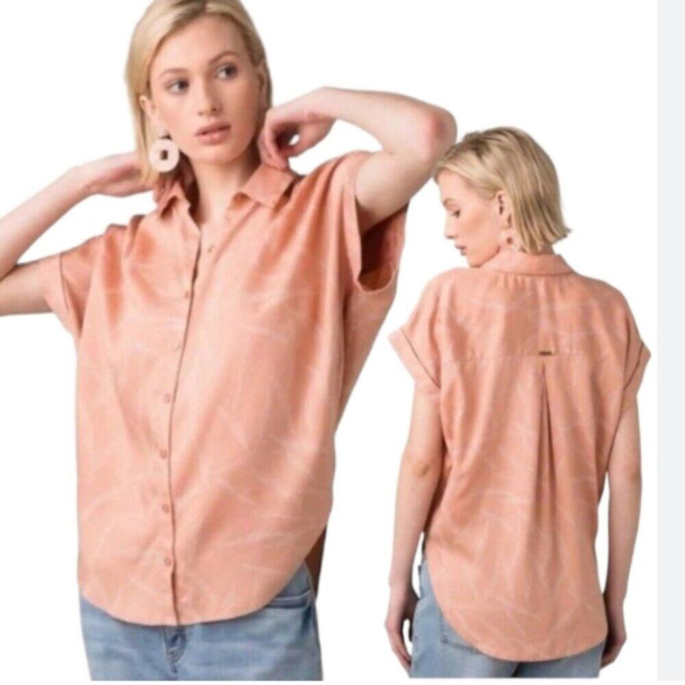 Prana Freemont Woven Button Down Short Sleeve Tencel Shirt Size XL